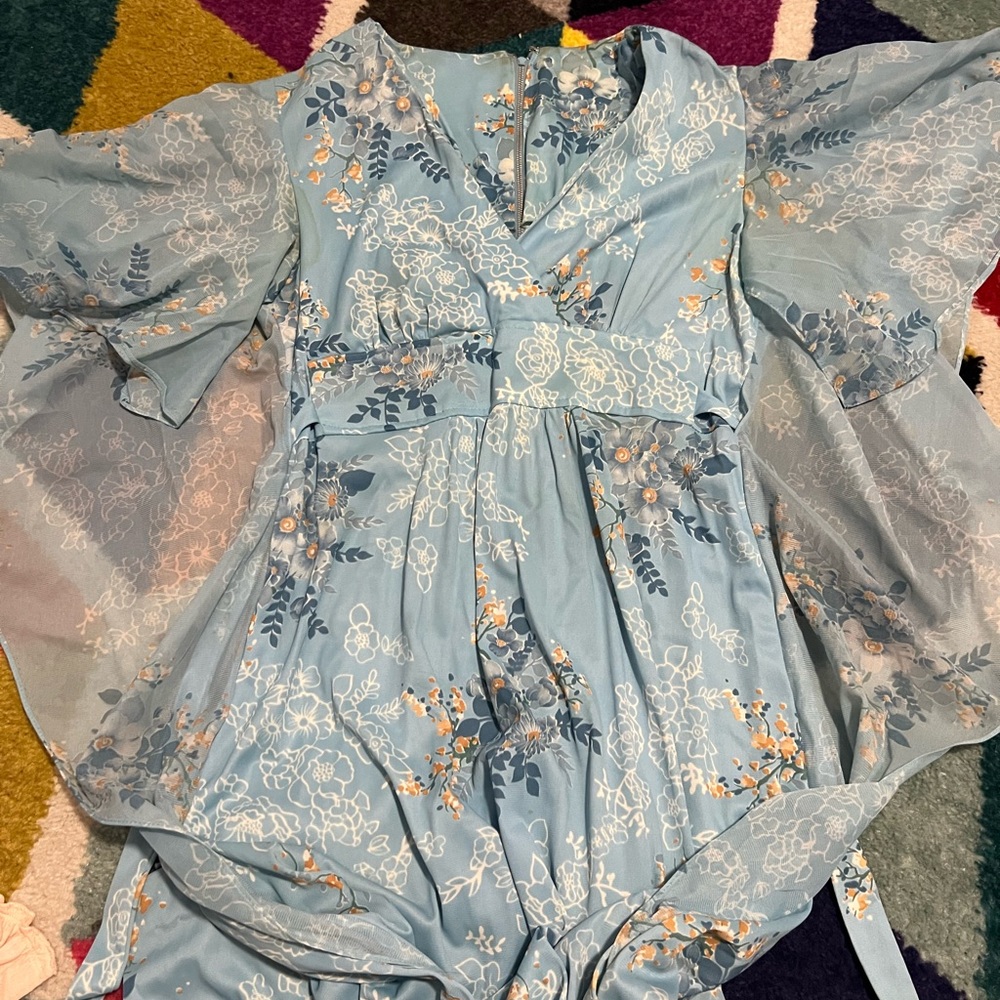 Vintage Floral Blue Kimono Dress